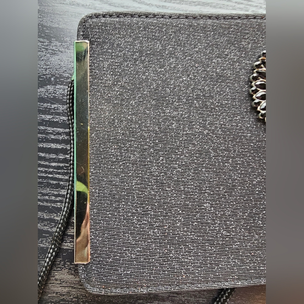 Kate Landry Sparkly Black Clutch with Silver Brooch OS - Picture 3 of 12